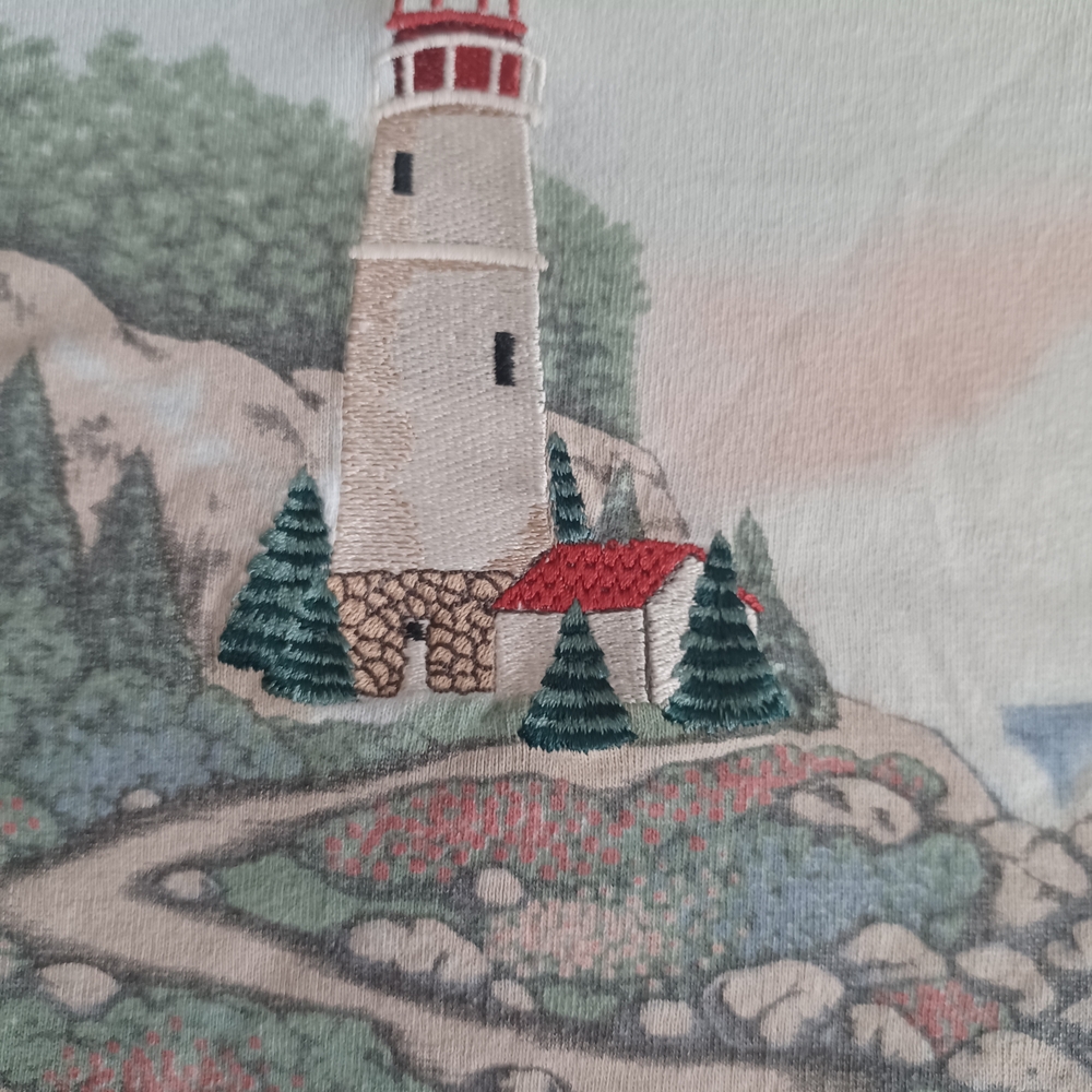 Embroidered Lighthouse Scene Tapestry